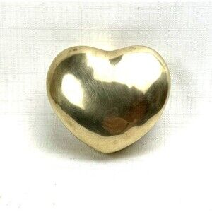 Gold Heart Shaped Solid Brass Trinket Box Jewelry Box Loose Lid 3”x 1.25” Korea
